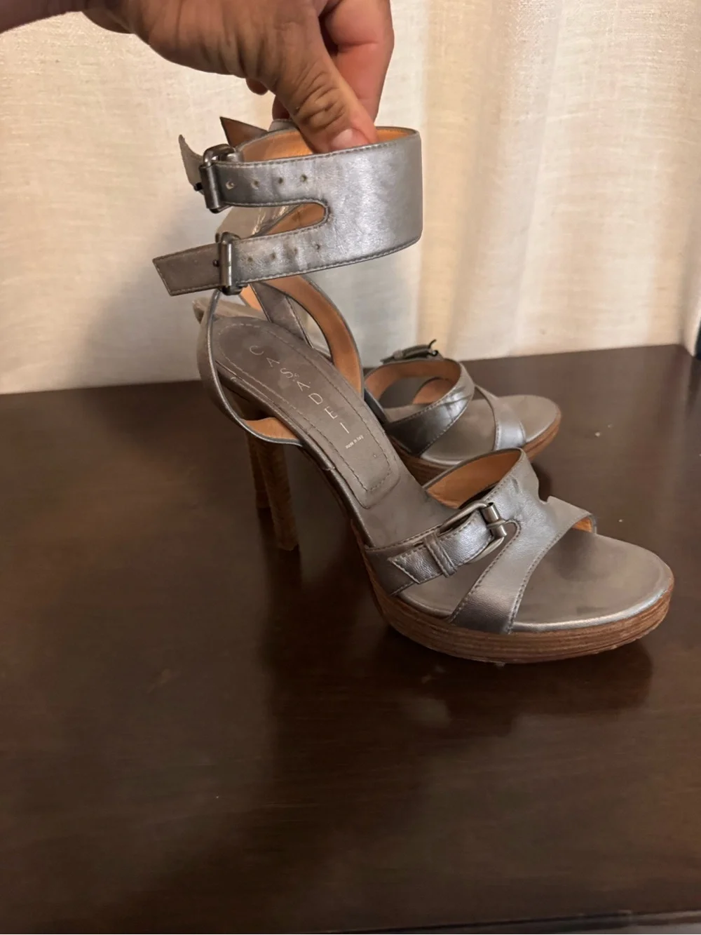 Casadei Silver Metallic Double-Strap Platform Sandals